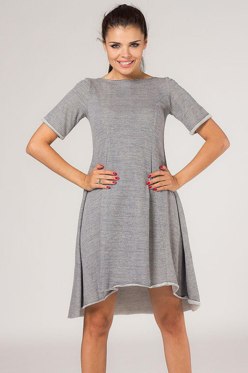 Grey Quilted Dress with Extended Back and Modern Flair