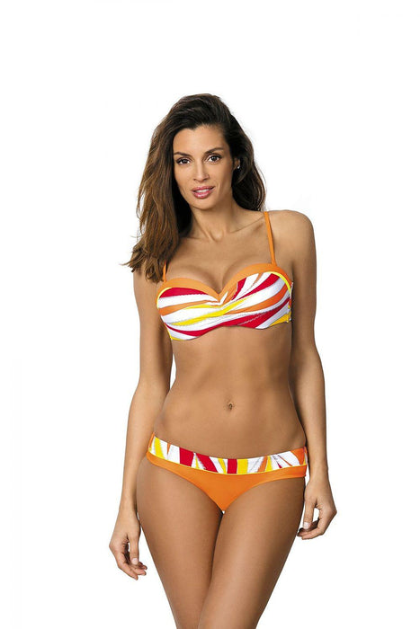 Bardot Striped Push-Up Swimwear Set - Bust-Enhancing with Size-Boosting Padding