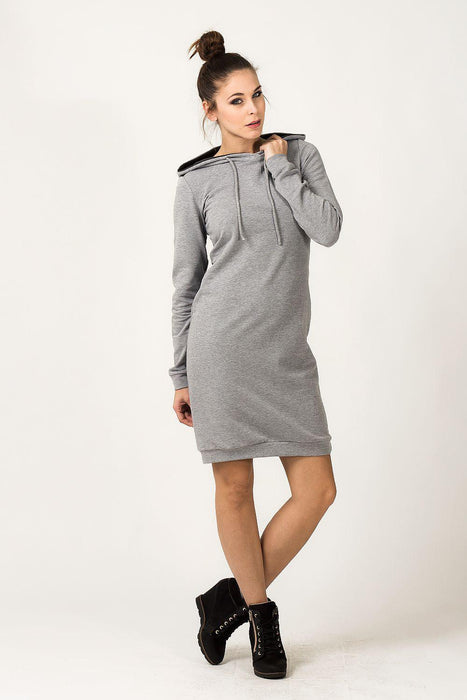 Chic Sporty Knit Hooded Day Dress with Elegant Welt Accents - Tessita Collection