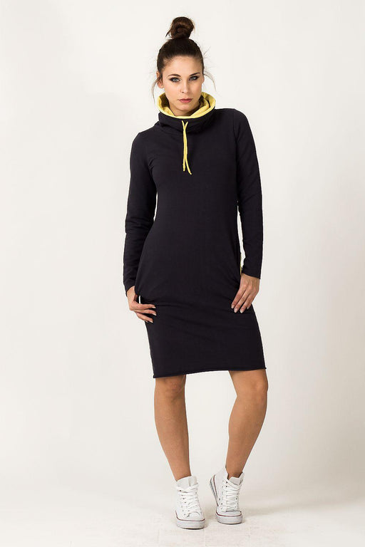 Trendy Colorblock Hoodie Dress with Cozy Collar and Convenient Pockets