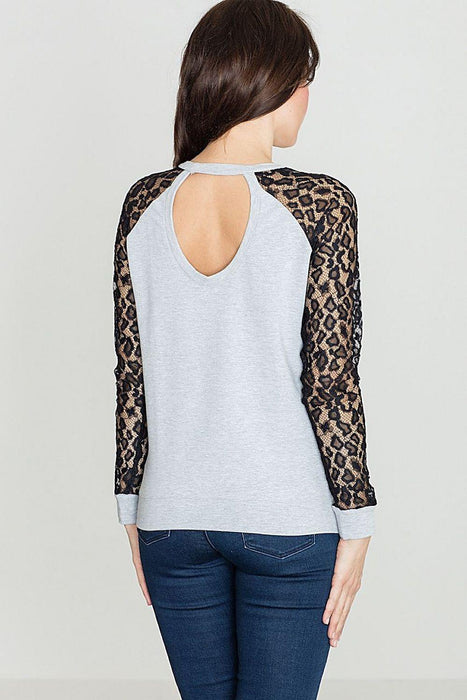 Chic Lace-Sleeved Leopard Print Top