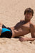 Trendy Blue Swim Trunks for Men with Unique Thigh Embellishment