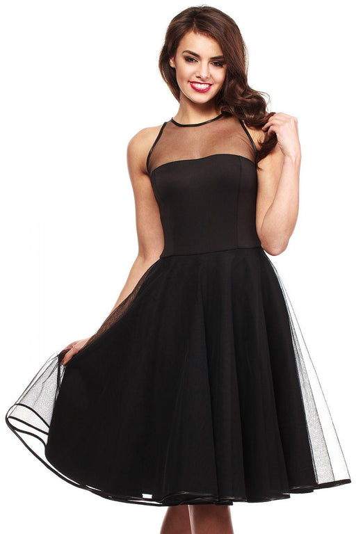 Elegant Tulle Neckline Evening Dress with Velvet Ribbon - Size L