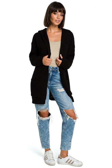 Chic Hooded Knit Cardigan with Convenient Pockets