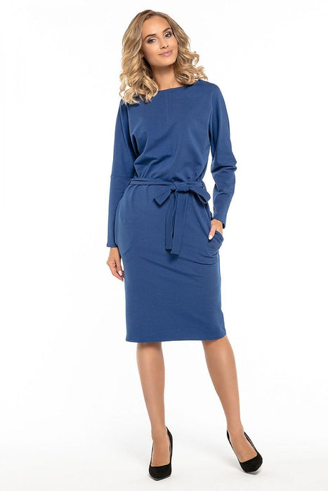 Elevated Kimono-Style Cotton Knit Dress with Adjustable Waist Belt