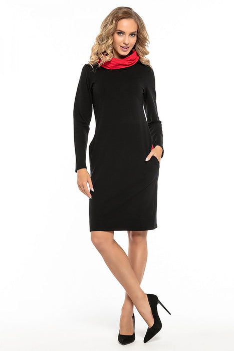 Black Cotton Knit Day Dress with Chic Contrasting Details