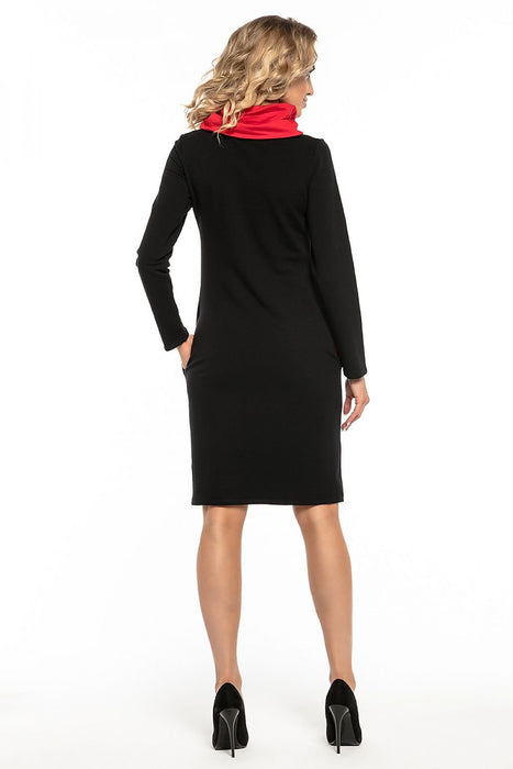 Black Cotton Knit Day Dress with Chic Contrasting Details