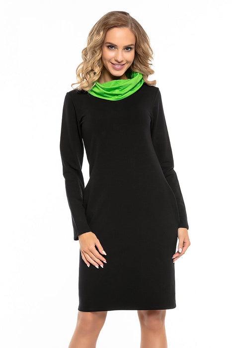 Black Cotton Knit Day Dress with Chic Contrasting Details