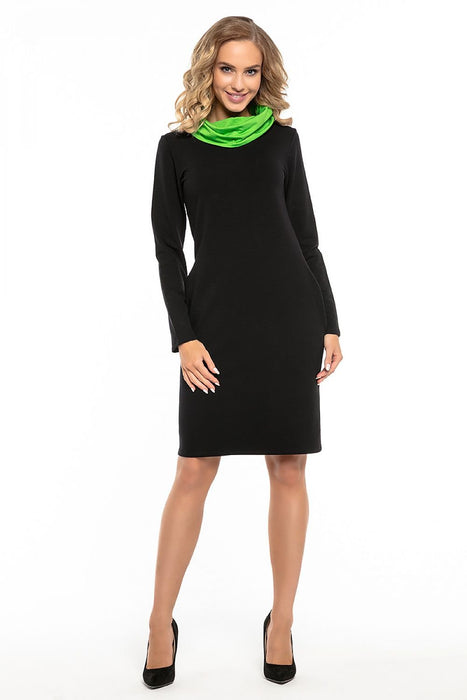 Black Cotton Knit Day Dress with Chic Contrasting Details