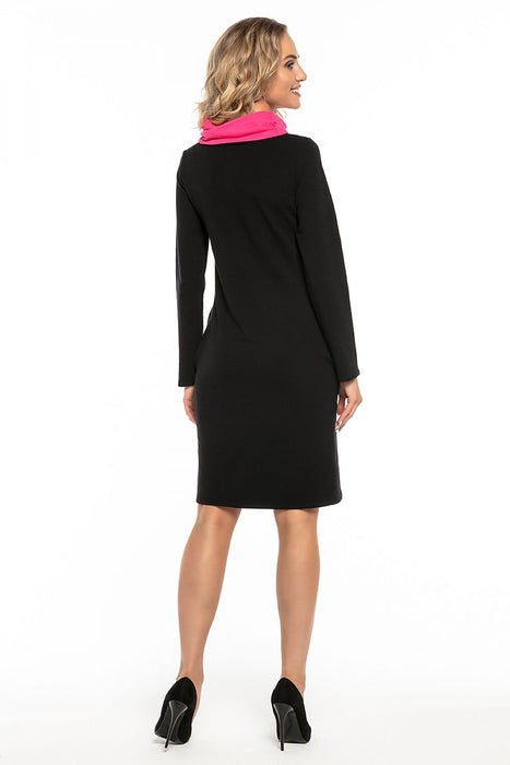 Black Cotton Knit Day Dress with Chic Contrasting Details