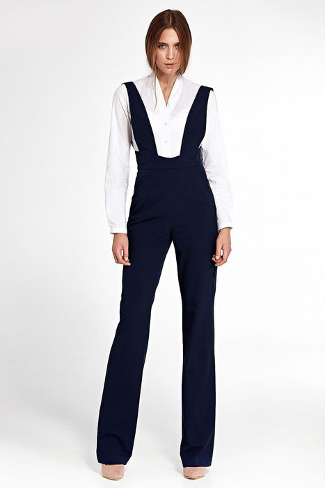 Classic Navy Blue High-Waisted Retro Overalls with Suspenders