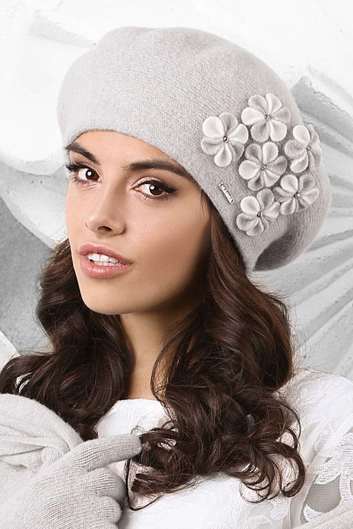 Chic Floral-Decorated Wool Beret