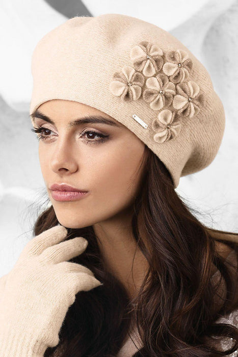 Chic Floral-Decorated Wool Beret