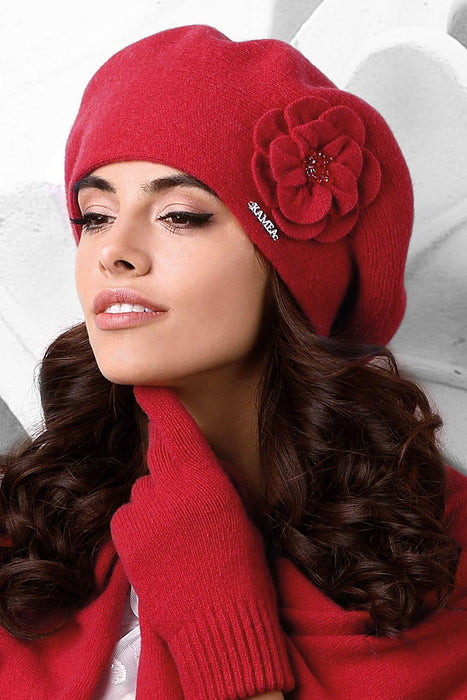 Chic Floral Embellished Wool Beret for Timeless Elegance