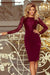 Elegant Burgundy Lace Long Sleeve Pencil Dress by Numoco