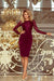 Elegant Burgundy Lace Long Sleeve Pencil Dress by Numoco