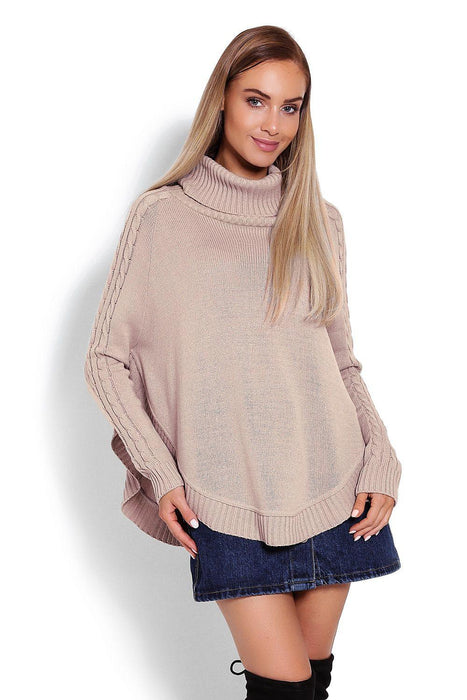 Chic Braided Sleeve Turtleneck Poncho