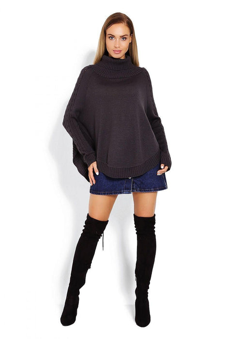 Chic Braided Sleeve Turtleneck Poncho