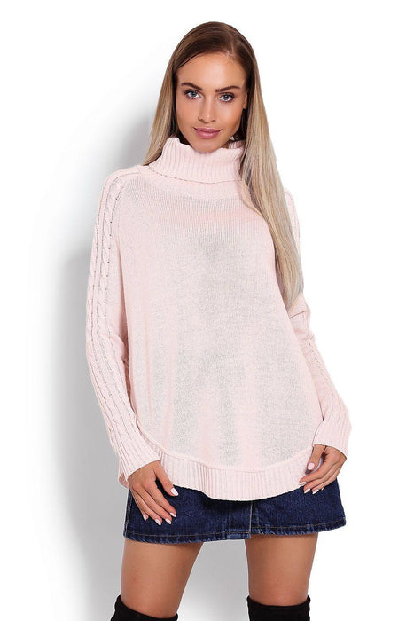 Chic Braided Sleeve Turtleneck Poncho