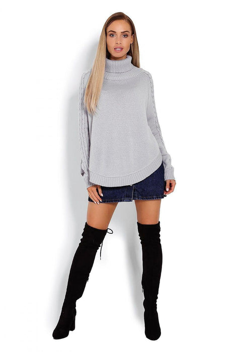 Chic Braided Sleeve Turtleneck Poncho