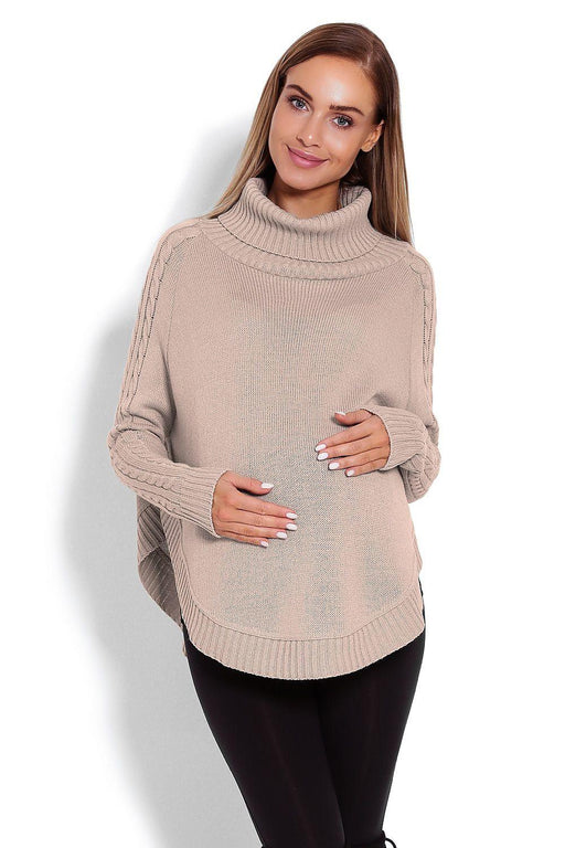 Chic Braided Sleeve Turtleneck Poncho with Flattering Rounded Hem