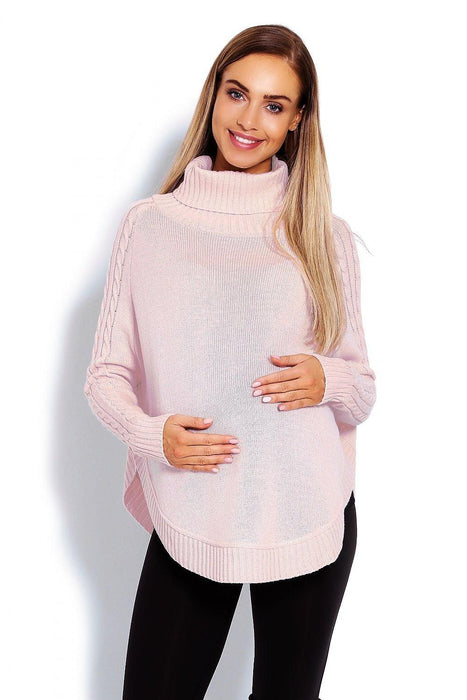 Chic Braided Sleeve Turtleneck Poncho with Flattering Rounded Hem