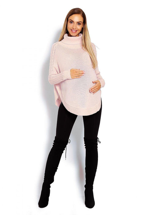 Chic Braided Sleeve Turtleneck Poncho with Flattering Rounded Hem