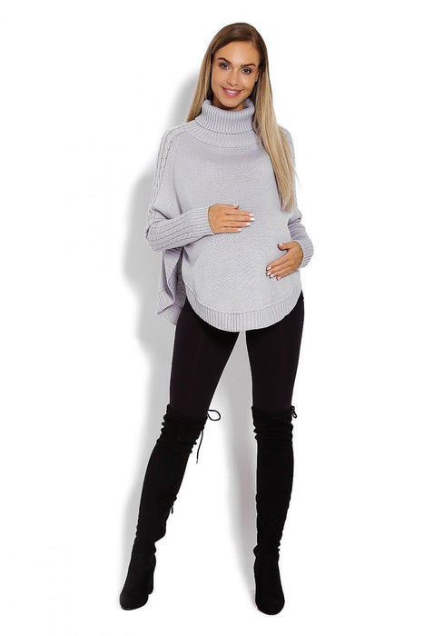 Chic Braided Sleeve Turtleneck Poncho with Flattering Rounded Hem