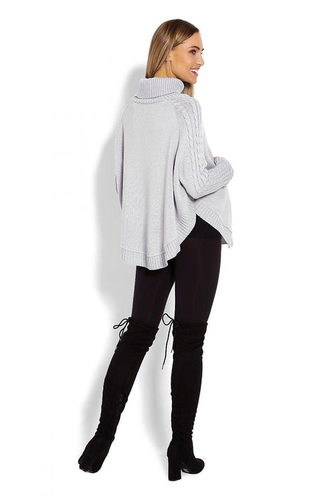 Chic Braided Sleeve Turtleneck Poncho with Flattering Rounded Hem