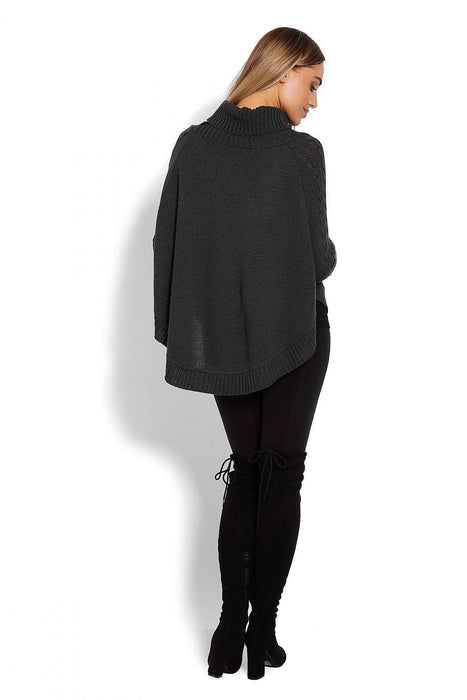 Chic Braided Sleeve Turtleneck Poncho with Flattering Rounded Hem