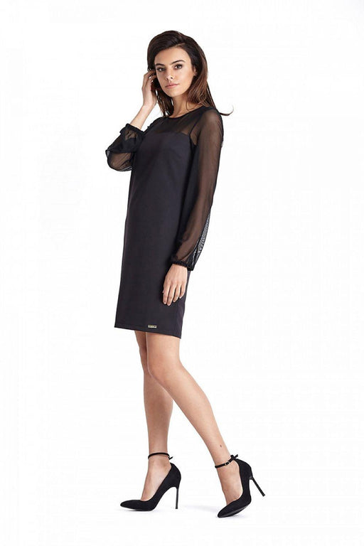 Chic Polka Dot Long Sleeve Mesh Dress - IVON Collection