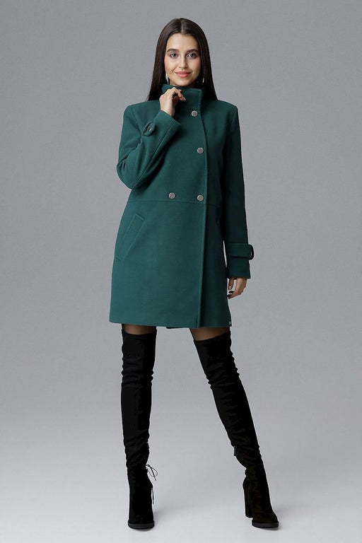 Chic Double-Breasted Stand-Up Collar Coat with Stylish Snap Details