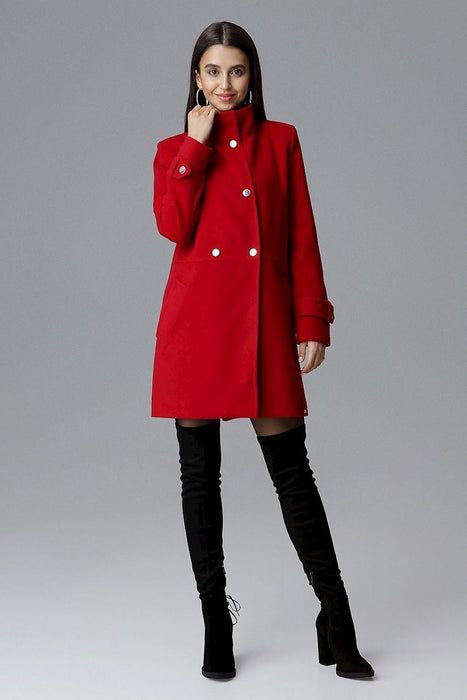 Chic Double-Breasted Stand-Up Collar Coat with Stylish Snap Details