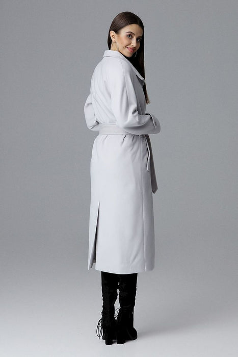 Elegant Longline Coat with Waist Tie and Back Slit