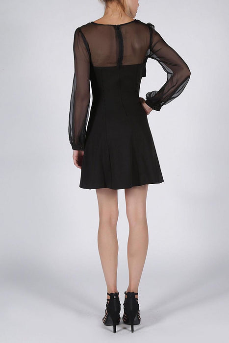 Sophisticated Black Ruffled Long Sleeve Evening Dress