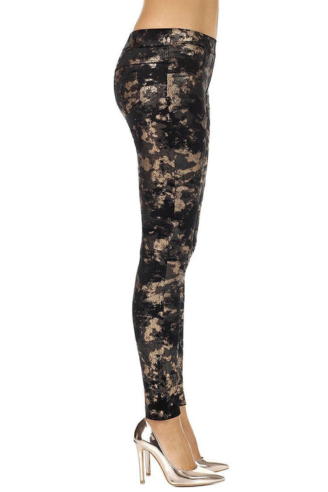 Elegant Chic Animal Print Stretch Leggings with Stylish Accents