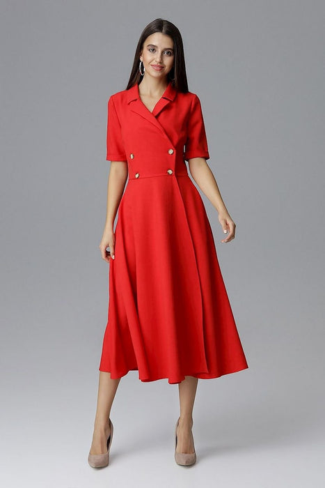 Sophisticated Double-Breasted Midi Dress with Convenient Pockets