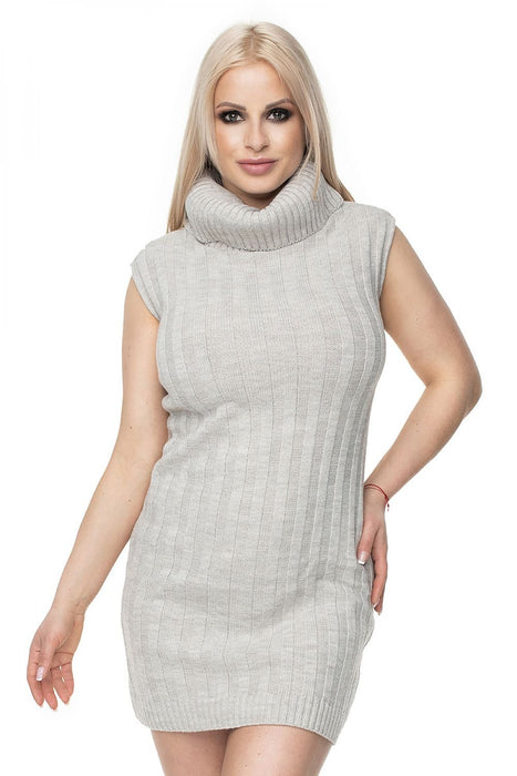 Trendy Ribbed Turtleneck Sleeveless Mini Dress