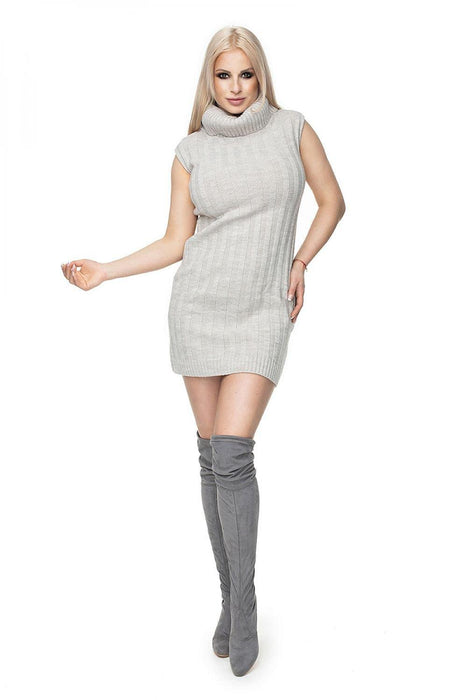 Trendy Ribbed Turtleneck Sleeveless Mini Dress