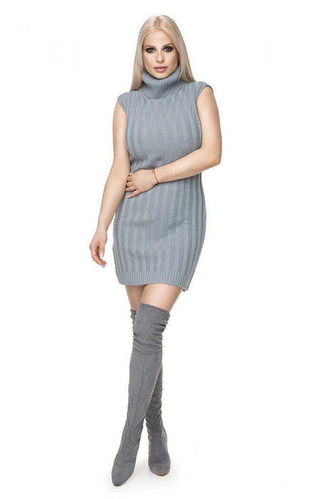 Trendy Ribbed Turtleneck Sleeveless Mini Dress