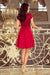 Chic Numoco Red Ruffled Flare Dress with Elegant Lace Details