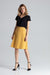 Chic Contrast Pleated A-Line Midi Skirt