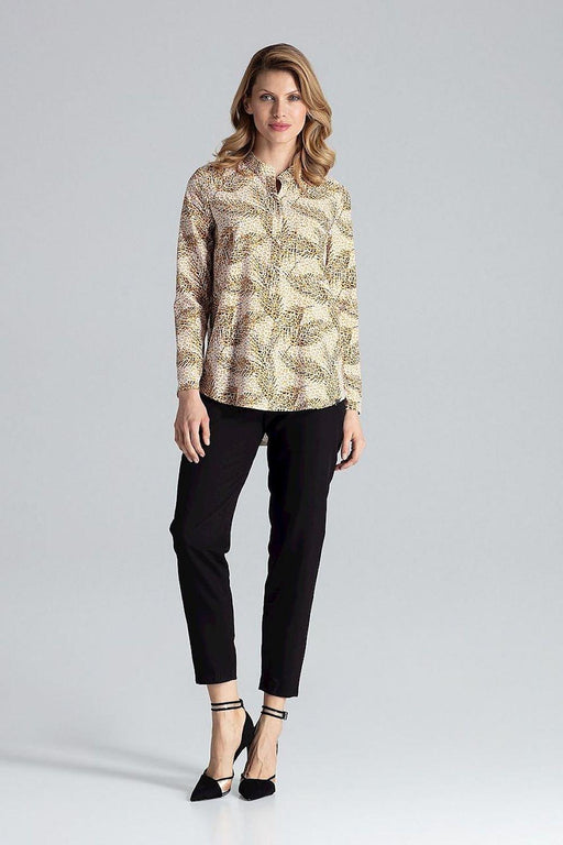 Chic Stand-Up Collar Snap Blouse for Timeless Elegance