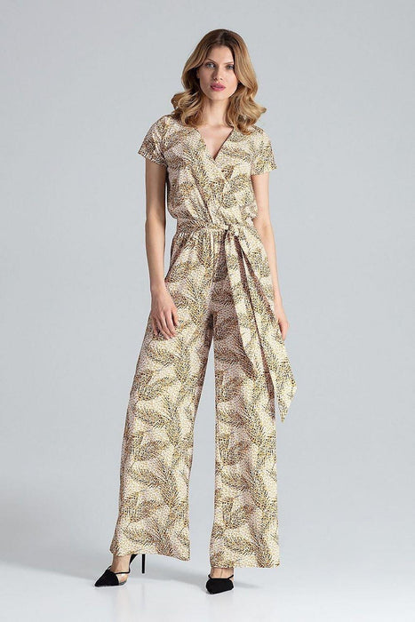 Chic V-Neck Jumpsuit with Flattering Elastic Waistband for Effortless Style