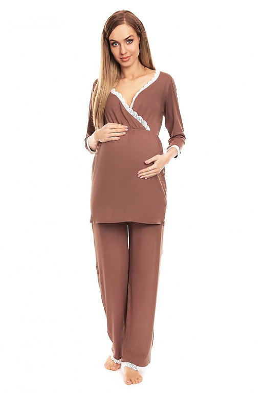 Chic Lace-Embellished Maternity & Nursing Pajama Set