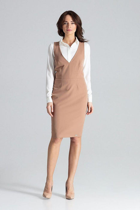 Sophisticated Sleeveless Midi Dress with Open Back and Zip Closure