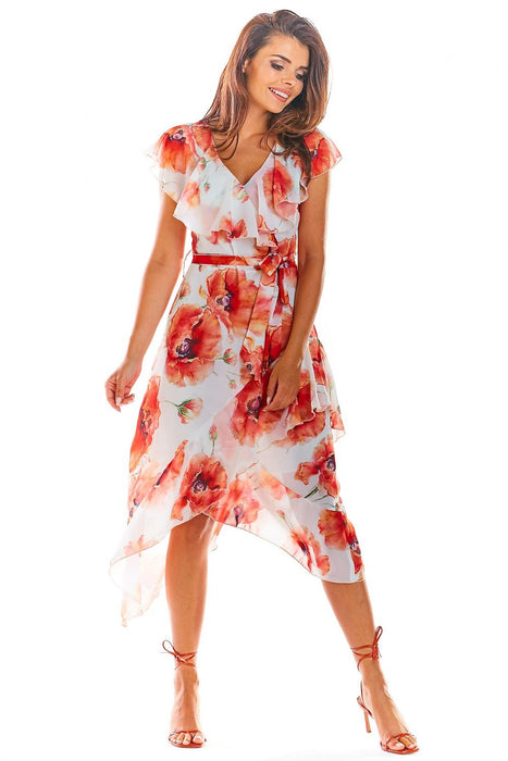 Floral Chiffon Cocktail Dress with Asymmetrical Elegance