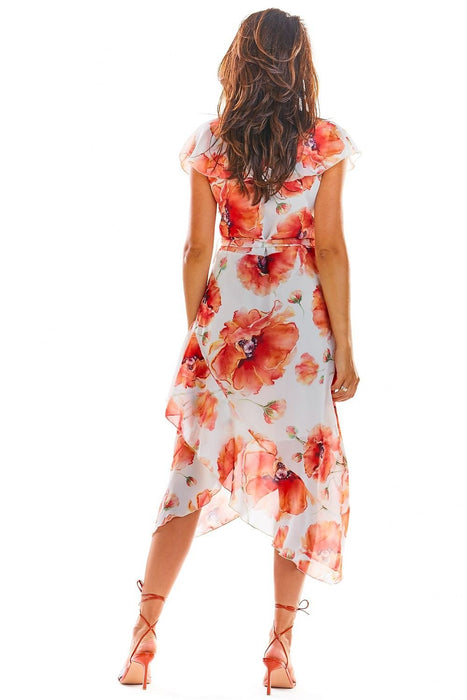 Floral Chiffon Cocktail Dress with Asymmetrical Elegance