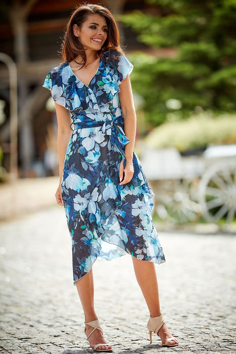 Floral Chiffon Cocktail Dress with Asymmetrical Elegance