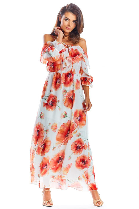 Elegant Spanish-Inspired Customizable Maxi Dress with Frill Neck